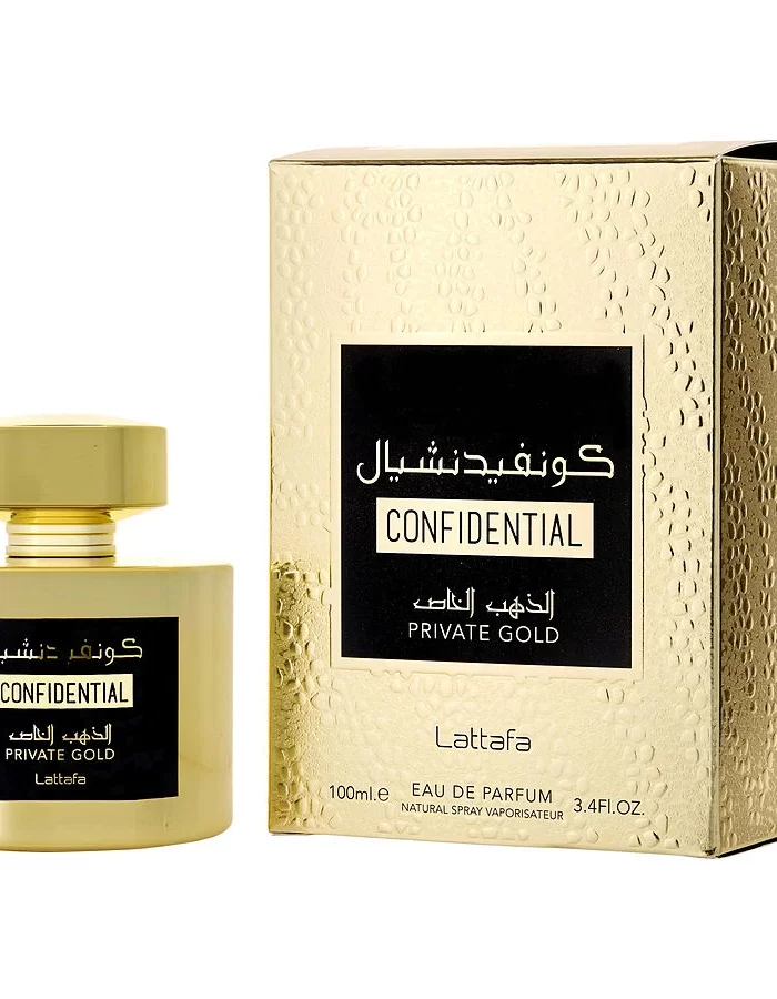 Lattafa Confidential Private Gold unisex Eau De Parfum Spray 3.4 oz "KIRKE"