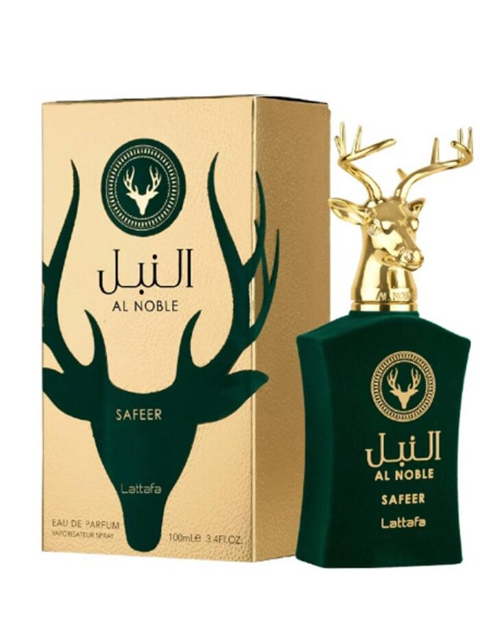 Lattafa Al Noble SAFEER Perfume Eau De Parfum Spray By Lattafa Al Noble by Lattafa is a spicy, woody perfume with herbs for women and men. Fresh and clear artemisia and bergamot open the perfume. Green, spicy herbal notes fill the heart note. The base is earthy, resinous and woody with tiger nut, labdanum, cumin, patchouli, frankincense, juniper and guaiac wood. Lattafa Al Noble SAFEER is a classic, buoyantly fresh fragrance that suits any occasion. Main accords: woody, aromatic, fresh, spicy, amber, earthy, herbs.