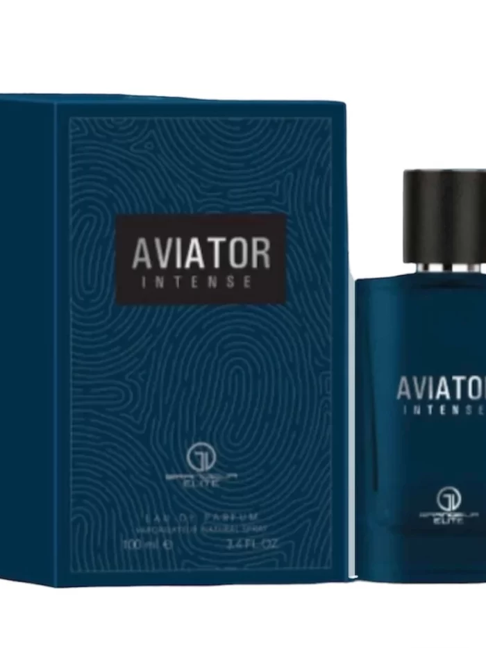 AVIATOR INTENSE Pour Homme By grandeur Elite 100ml holds fantastic top notes of pineapple, blackcurrant, apple and bergamot. The middle notes are bursting with peppery rose, birch, jasmine and patchouli – developing a wonderfully woody and deep and heady scent.