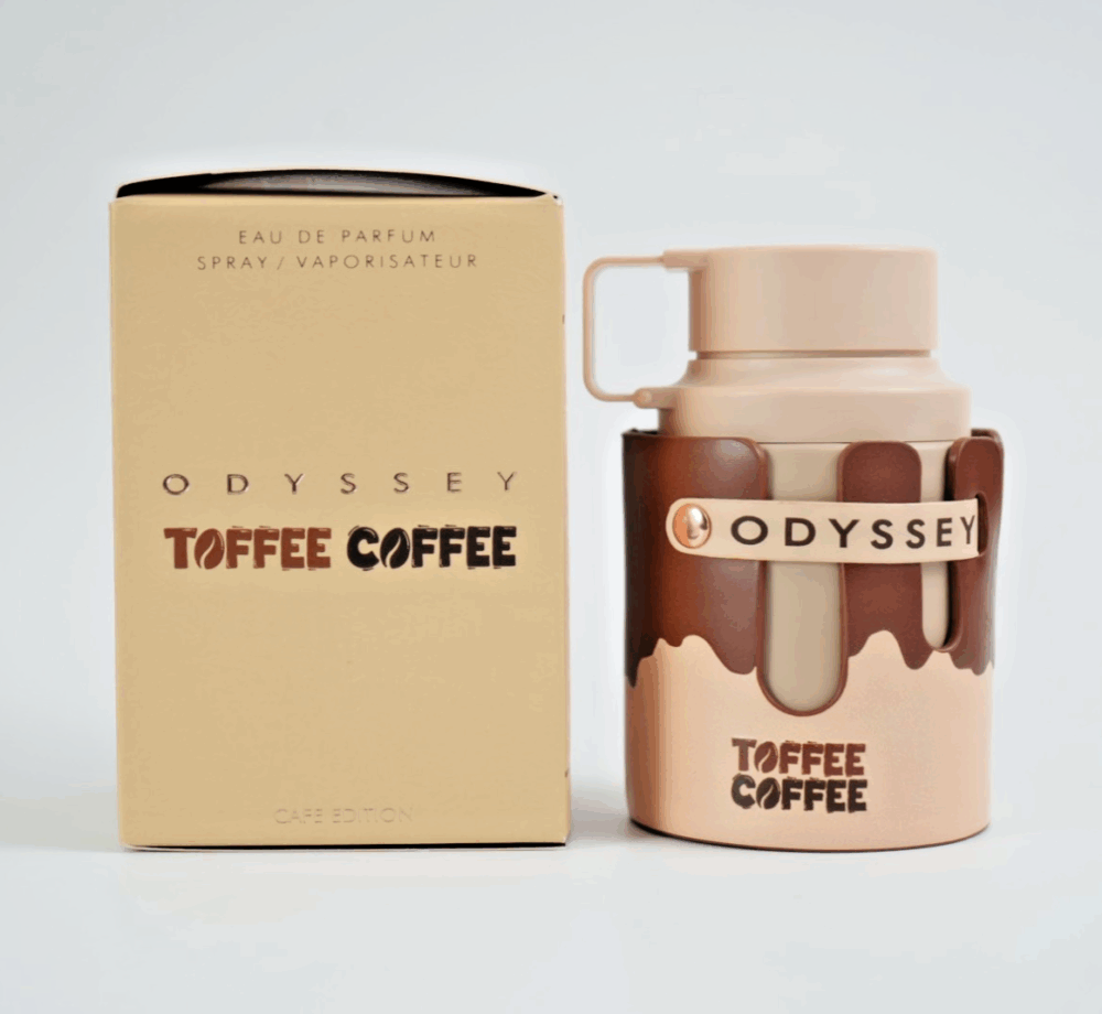 Odyssey Toffee Coffee by Armaf is a new unisex fragrance released in 2025, and it’s all about sweet, cozy, dessert-like goodness. It smells like a rich, creamy coffee drink with caramel and vanilla. Here’s what you’ll notice when you smell it: Top notes: Sweet dulce de leche (caramel milk), bold coffee, golden honey, soft saffron, and a touch of bright bergamot. Middle notes: Creamy toffee, smooth lactones (milky scent), earthy oakmoss, gentle white flowers, and romantic Bulgarian rose. Base notes: Warm sugar cane, soft vanilla, glowing amber, clean white musk, and smooth woody notes. It smells like a sweet coffee shop treat — warm, delicious, and cozy — perfect for anyone who loves rich, gourmand scents that stand o