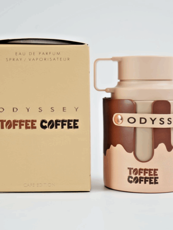 Odyssey Toffee Coffee by Armaf is a new unisex fragrance released in 2025, and it’s all about sweet, cozy, dessert-like goodness. It smells like a rich, creamy coffee drink with caramel and vanilla. Here’s what you’ll notice when you smell it: Top notes: Sweet dulce de leche (caramel milk), bold coffee, golden honey, soft saffron, and a touch of bright bergamot. Middle notes: Creamy toffee, smooth lactones (milky scent), earthy oakmoss, gentle white flowers, and romantic Bulgarian rose. Base notes: Warm sugar cane, soft vanilla, glowing amber, clean white musk, and smooth woody notes. It smells like a sweet coffee shop treat — warm, delicious, and cozy — perfect for anyone who loves rich, gourmand scents that stand o